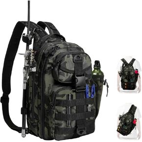 Fishing Backpack Fishing Tackle Storage Bag Crossbody/Shoulder Fishing Bag Multi-Pocket Fishing Rucksack Waterproof Tackle Bag Fishing Holdall with Rod Holder Lure Bag for Saltwater Freshwater Fishing