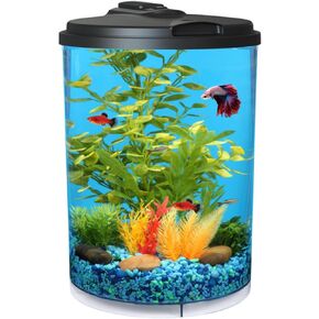 Koller Products AquaView 3-Gallon 360 Aquarium with LED Lighting (7 Color Choices) and Power Filter, 10.25 x 10.25 x 14.5