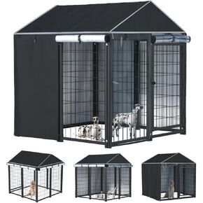 NGB Outdoor Dog Kennel Cover,4.2'Dx4.2'Wx4.5'H 600d Heavy Duty Waterproof Dog Cages Cover for Multiple Brands of Dog Kennels,Full Coverage Windproof Anti-UV,Cover Only,Black.