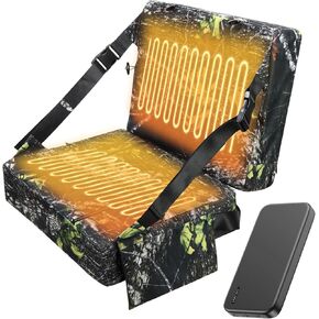 Foldable Heated Hunting Seat Cushion Pad Thermal Hunting Seat Cushion with 10000 mAh Power Bank Adjustable Temperature Hunting Hot Seat Cushion for Tree Stand,Bleacher,Fishing(Camo Green)