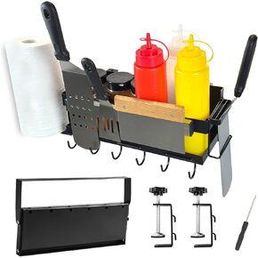 Griddle Caddy for Blackstone Griddles 17"/22"/28"/36"/Prep Cart, Space Saving Blackstone Griddle Accessories, BBQ Plus Grill Storage Organizer with Magnetic Tool Holder & Paper Towel Holder & J-Hooks