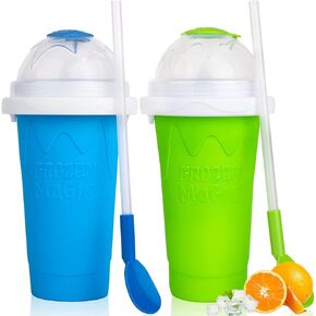 Slushie Cup slushie maker cup ，Magic Quick Frozen Smoothies Cup，Slushie Machine for Home Squeeze Slushie Cup ，diy slushie maker cup Gifts (Blue+Green, large)