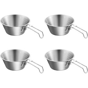 Camping Bowls 17oz (4 pack) Sierra Cup Stackable Stainless Steel Bowl with Handles Outdoor Folding Bowl, Backpacking Bowl Ideal for RV Travel, Camping, Picnic Folding Bowl Camping Cup
