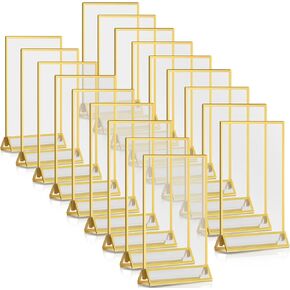 18 Pieces Frames Table Numbers Clear Table Sign Double Sided Picture Frame Table Number Holder Acrylic Sign Holder for Wedding Table Numbers, Menu Holder, Photo Frame (Rose Gold, 5 x 7 Inches)