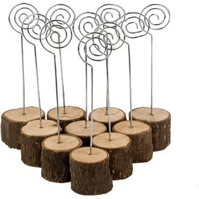 Wood Place Card Holders with Swirl Wire Table Number Stands and Photo Holders for Name Signs Card Holders for Weddings and Parties