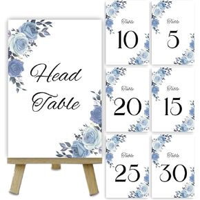 30 pc Table Numbers, Wedding Table Numbers, Table Number Cards with Blue Floral Border Print, Black Table Numbers for Wedding Reception 1-30, 4x6 Inches Table Numbers for Wedding
