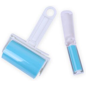 Reusable Sticky Picker Set Cleaner Lint Roller Pet Hair Remover Brush, Blue 8 inch Large Size + Pocket Size