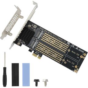 ELUTENG Dual M.2 NVMe to PCIe Adapter with Heat Sink PCIE M.2 Adapter Card for M-Key B&M Key 2230 2242 2260 2280 SSD NVMe PCIe Card Low Profile Bracket Support PCI-Express X1 X4 X8 X16 Slots