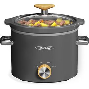 Sunvivi 2 Quart Slow Cooker, Small Slow Cooker with Removable Ceramic Pot, Slow Cooker Food Warmer with 3 Heating Settings & Dishwasher Safe Glass Lid, Grey