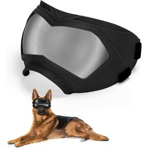 Large Dog Sunglasses Dog Goggles Pet Glasses Pet Eyewear with Adjustable Strap, Glasses for Medium Large Dog Swimming Skating Glasses Windproof Dustproof UV Proof (Black-Silver)