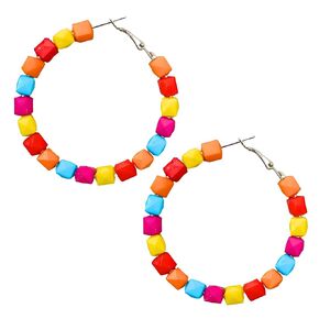 Nature Beaded Hoop Earrings Bohemian Minimalist Colorful Circle Round Bead Earrings Vintage Chic Wooden Ethnic Dangle Drop Earrings for Women Girls Statement Jewelry Gifts