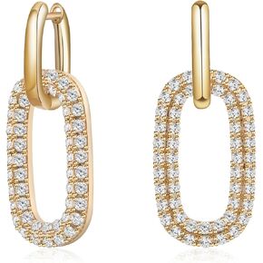 أقراط هوجي هوب ذهبية طويلة مع مكعب زركونيا مستطيلة متدلية للأذنين الحساسة أقراط مزدوجة للنساء العصرية in Kuwait