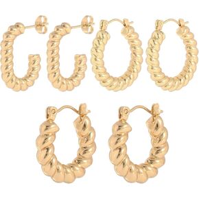 Gold Hoop Earrings for Women Gold Hoop Earrings Set for Women 14K Gold Plated Chunky Hoops Twisted Huggie Hoop Earrings for Gift Lightweight