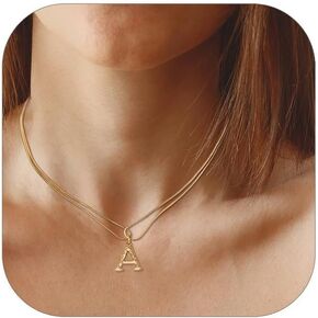 Gold Initial Snake Chain Necklace for Women, 14K Gold Plated Round Snake Link Chain Necklace Initial Pendant Necklaces for Women Jewelry Gifts