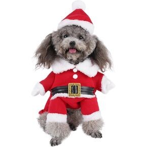 Dog Cat Christmas Santa Claus Costume, Funny Pet Cosplay Costumes Suit with a Cap, Puppy Fleece Outfits Warm Coat Animal Festival Apparel Clothes ("M" Size)