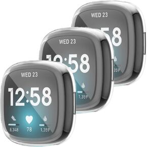 Compatible with Fitbit Sense 4/Versa 2 Screen Protector Case Soft Plated TPU All Around Scratch-Proof Screen Protector Cover Shockproof case for Fitbit Sense 2/Versa 4 (3 Silver)