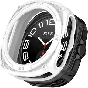 FitTurn for Samsung Galaxy Watch 7 Ultra Case 47mm Accessories, Hard PC Bumper, Face Cover Set Galaxy Watch 7 Ultra Case Women Men (White)