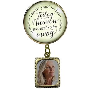 Groom's Boutonniere Pin I Know You'd Be Here Today If Heaven Remembrance Lapel Photo Charm - Silver Pendant Loved One Memory Picture 2 Frames Mens Memorial Wedding Brooch & Gift Box