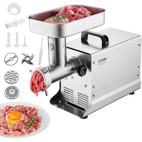 VEVOR Meat Grinder, 7 Lbs/Min Capacity Electric Meat Grinders with Blade, Grinding Plate, Sausage Maker, Stainless Steel Commercial Meat Mincer for Kitchen Restaurant Butcher Store