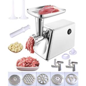 Electric Meat Grinder, Multifunctional Household Food Processing Machine, Stainless Steel White