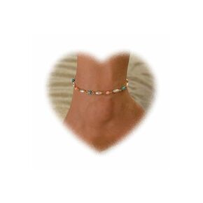 Bohemian Pearl Anklet Tiny Pearl Dangle Anklets Gold Pearl Bead Anklets Color Bead Chain Bracelet Adjustable Summer Beach Anklet Foot Chain Jewelry for Women and Girls Gifts