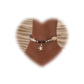 W WEILIRIAN Bohemian Starfish Anklet for Women Black Seed Beaded Ankle Bracelets Shell Anklets Chain Bracelet Handmade Conch Anklets Summer Beach Foot Chain Jewelry for Girls Gifts