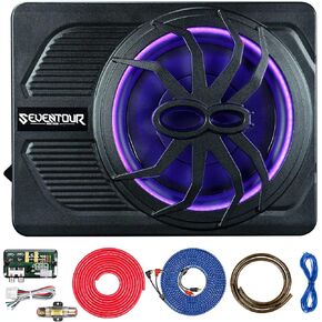800W 10" Slim Under Seat Powered Car Subwoofer, Car/Truck Audio Sub Built in Amplifier with Blue LED Ambient Light (ST800)