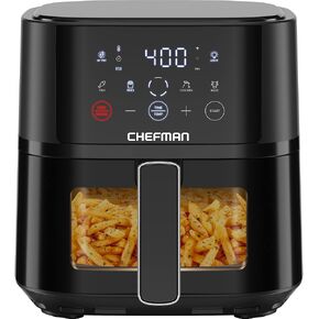 مقلاة هوائية من شيفمان - مقلاة هوائية مدمجة بسعة 6 كيو تي لوجبات سريعة وسهلة، تتميز بتقنية هاي فراي لمزيد من النضارة ونافذة سهلة الرؤية، وأدوات تحكم باللمس مع 4 إعدادات مسبقة، وسلة آمنة للالتصاق وغسالة الأطباق - أسود in Kuwait