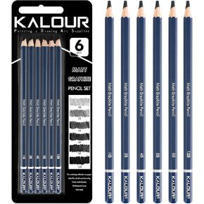 KALOUR PDAS Professional Drawing Pencils for Sketching - 6 pcs Matte Graphite Art Pencil Set (HB to 12B) for Shading, Beginners & Pro Artists