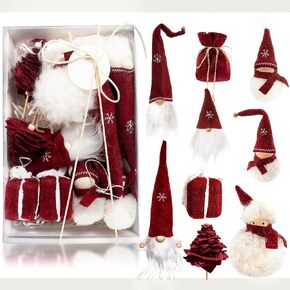 15-Piece Handmade Wool Felt Christmas Ornaments Set, Gnome, Faceless Doll, Christmas Tree, Snowman Ornaments for Christmas Tree, Wreath, Garland, Home Decor (Grey Beige)