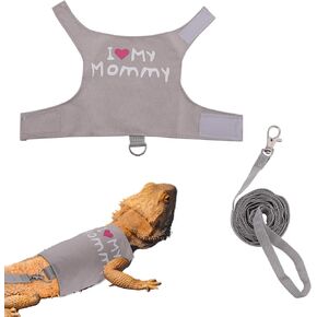 Bearded Dragon Leash and Harness Set, Cute Adjustable Lizard Reptile Harness Costume Clothes with Short Leash for Small Pets Animal Amphibians Chameleons Accessories Outdoor Walking (Style A, Gray)