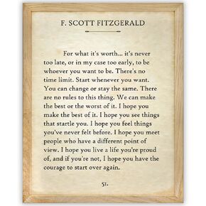 F. Scott Fitzgerald Quotes Wall Art-For What It's Worth-Vintage Wall Art Decor - 11x14 Unframed Poster - Library Decor - Book Pages - Gatsby Vintage Posters - Classic Book Quotes Inspirational Decor