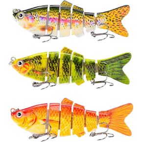 3 Pcs Multi-Jointed Lifelike Fishing Lures Kit - 3.9'',0.6oz, Slow Sinking Swimbait for Bass, Trout in Freshwater and Saltwater, Crankbaits for Fishing