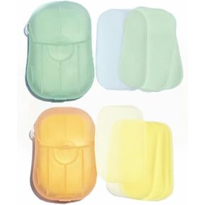 100Pcs Portable Soap Sheets, Mini Portable Travel Soap Paper Sheets Disposable Water Soluble Hand Washing Bath Scented Paper Soap Camping Hiking and Shampoo for Outdoor Personal Care(GreenandYellow)