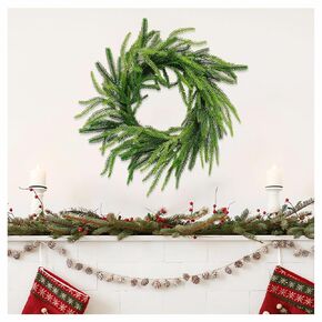 Christmas Norfolk Pine Needles Wreath, 16.7Inch Artificial Green Pine Wreath for Front Door, Real Touch Home Decorative for Window Walls Christmas Decor Indoor Outdoor Home Decoration (1PCS)