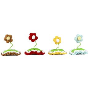 Set of 4 Handmade Crochet Hair Accessories - Cute 3D Cat Ear, Sapling, and Frog Eye Hair Clips and Pins for Girls, Teens, and Women (D)