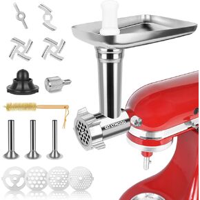 Stainless Steel Food Grinder Attachment Fit for KitchenAid Stand Mixers, Food Grinder Compatible with Meat Grinder Attachment, Dishwasher Safe, Meat Grinder, Sausage Stuffer