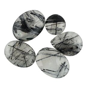 CRYSTALIS Wholesale 4pcs Natural Black Rutile Quartz Loose Gemstone Bulk Faceted Cut Cabochons Jewelry Making Supply, Chakra & Healing Stones, Wire Wrapping, DIY, Gem Collection
