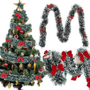 5M Christmas Tinsel Garland Christmas Tree Decorations Silver Foil Tinsel Garland Metallic Hanging Garland for New Year Party Holiday (Color-16FT (w/lights))