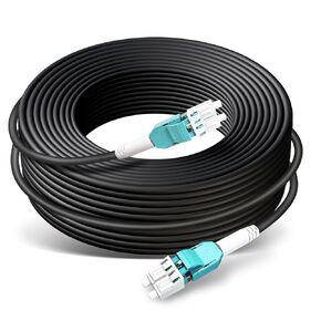 200ft/61m OD-5mm Industrial TPU OM3 Fiber LC to LC Outdoor Armored Fiber Patch Cable, Duplex Multimode Fiber Optic Cable, 40Gb 10Gb, 50/125, Uniboot LC-LC with Pulling Eye Kit Installed on one end