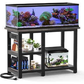 AQQA 40-50 Gallon Fish Tank Stand with 5 in 1 Power Outlets, 36x18 Inch Heavy Duty Metal Frame Aquarium Stand, Adjustable Storage Shelves, 720LBS Capacity Terrarium Stand, 3 Tiers Reptile Tank Stand