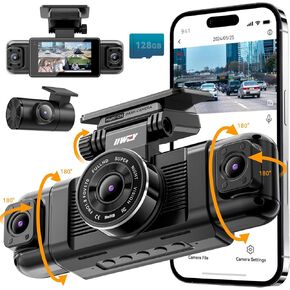 IIWEY N5 4 Channel Dash Cam 360° View, 1080P Front and Rear Inside, Left Right Dash Camera for Cars, 8 IR Lamps Night Vision, 5G WiFi & APP Control, G-Sensor, Parking Mode, with a Free 128GB SD Card