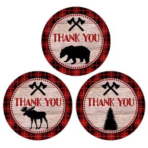 Lumberjack Party Thank You Sticker Labels by Adore By Nat - Plaid Wedding Birthday Baby Shower Favors - Set of 30