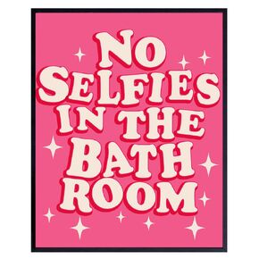 Cute Preppy Bathroom Rules Sign - Pink Bathroom Decor - Trendy Wall Decor - Y2k Bathroom Decor Aesthetic - Unique Restroom Wall Decor for Girls - Retro Style Bath Wall Art for Women - Funny Wall Art