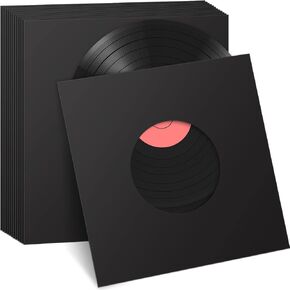 Eaasty 100 Pieces Paper Vinyl 45 RPM Record Sleeves 7 Inch Record Protection Paper Covers for Singles Records Square Sleeves Outer Album Covers Vinyl Jacket Covers with Holes for Storage(Black)