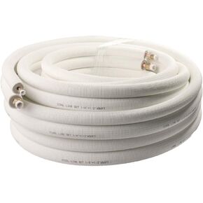 Wostore 50Ft. Mini Split Line Set Includes Two Pipes 1/4" & 1/2" O.D. 3/8" Thickened PE Insulated Coil Copper Line with Nuts for Air Conditioner HVAC Refrigeration and Heating Equipment
