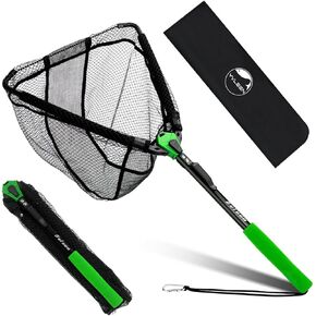 YVLEEN Floating Fishing Net Fish Landing Net - Upgraded Design Foldable & Lightweight Freshwater Fishing Landing Net, Ultra-Thin Rubber Fish Net Easy Catch and Release, Fishing Gifts for Men
