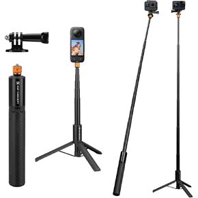 K&F Concept Invisible Selfie Stick, Extension Long Pole（120cm/47.2in） for Insta360 Sports Camera GoPro DJI Action, 1/4" Extended Monopod with GoPro Adapter.