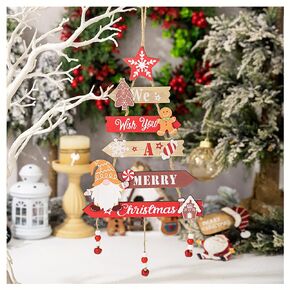 Wooden Hanging Christmas Decorations with 4 Tiers, Tiered Xmas Tree Ornament with Welcome Home Sign for Personalized Decor Christmas Xmas Tree Window Door Outdoor Indoor (Red-wood sign)