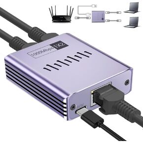 Ethernet Splitter 1 to 2 1000Mbps, Internet Splitter High Speed RJ45 Port LAN Splitter for Cat 5/5e/6/7/8 Cable, Ethernet Router Switch for PC/Laptop/TV (2 Devices Networked Simultaneously)